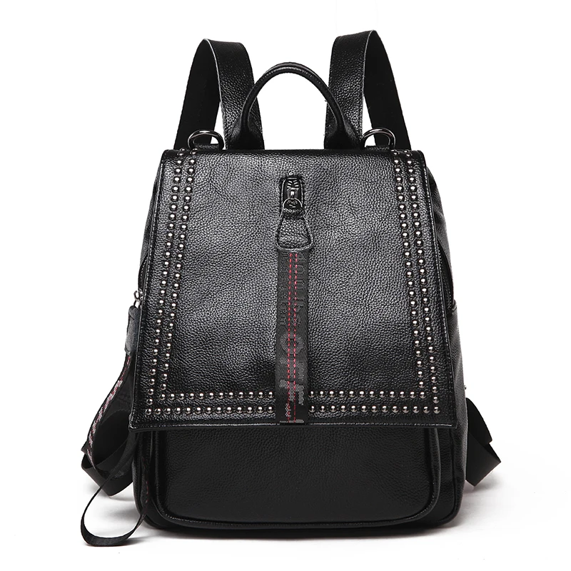 Lasen/Брендовая женская дизайнерская сумка с заклепками, рюкзак из натуральной кожи, винтажный высококачественный школьный рюкзак для девочек, Лучший женский рюкзак