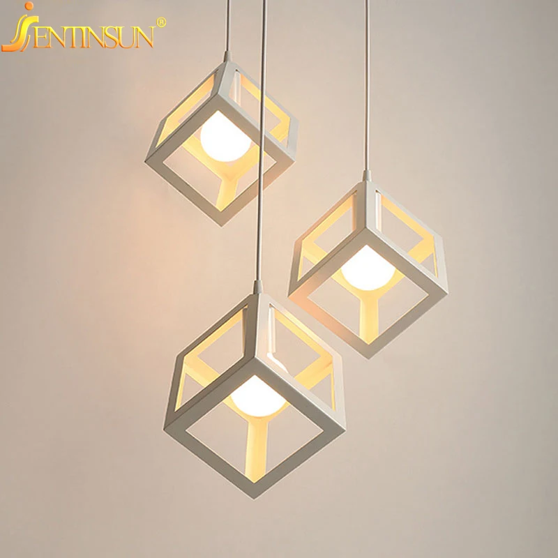 Vintage Retro Pendant Lights Art Deco E27 Led Lamp Metal Cube Cage Vintage Retro Pendant Lights Art Deco E27 Led Lamp Metal Cube Cage Colored Lampshade Lighting Hanging Light Fixture Dining Room In From