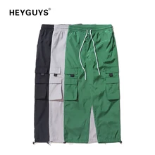 Армейские брюки HEYGUYS, повседневные штаны средней длины, однотонные брюки в стиле хип-хоп, уличные брюки, мужские штаны для бега, свободные штаны с карманами