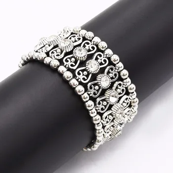 

Ethnic Bohemian color Metal Rhinestone Elastic Bracelets & Bangles For Women Vintage Turkish Gypsy Beach Stretch Charm Bracelet