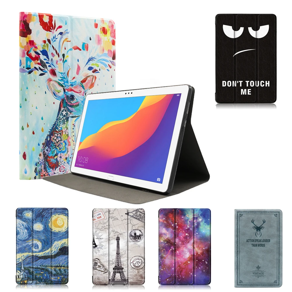 

Painting Tablet Holder Stand Flip Case For Huawei MediaPad T5 10.1" AGS2-W09/L09/L03/W19 Leather Cover Protective Case Coque