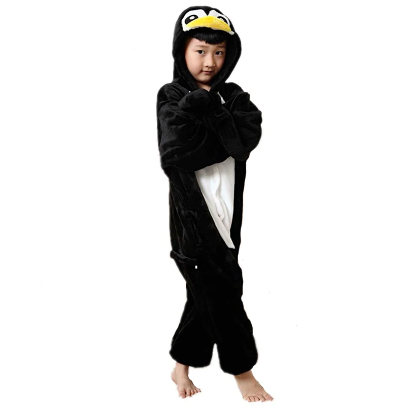 Lovable Black Penguin Kigurumi Children Onesies Cartoon Flannel Pajamas Baby One piece Sleepwear Cosplay For Halloween Jumpsuit (2)