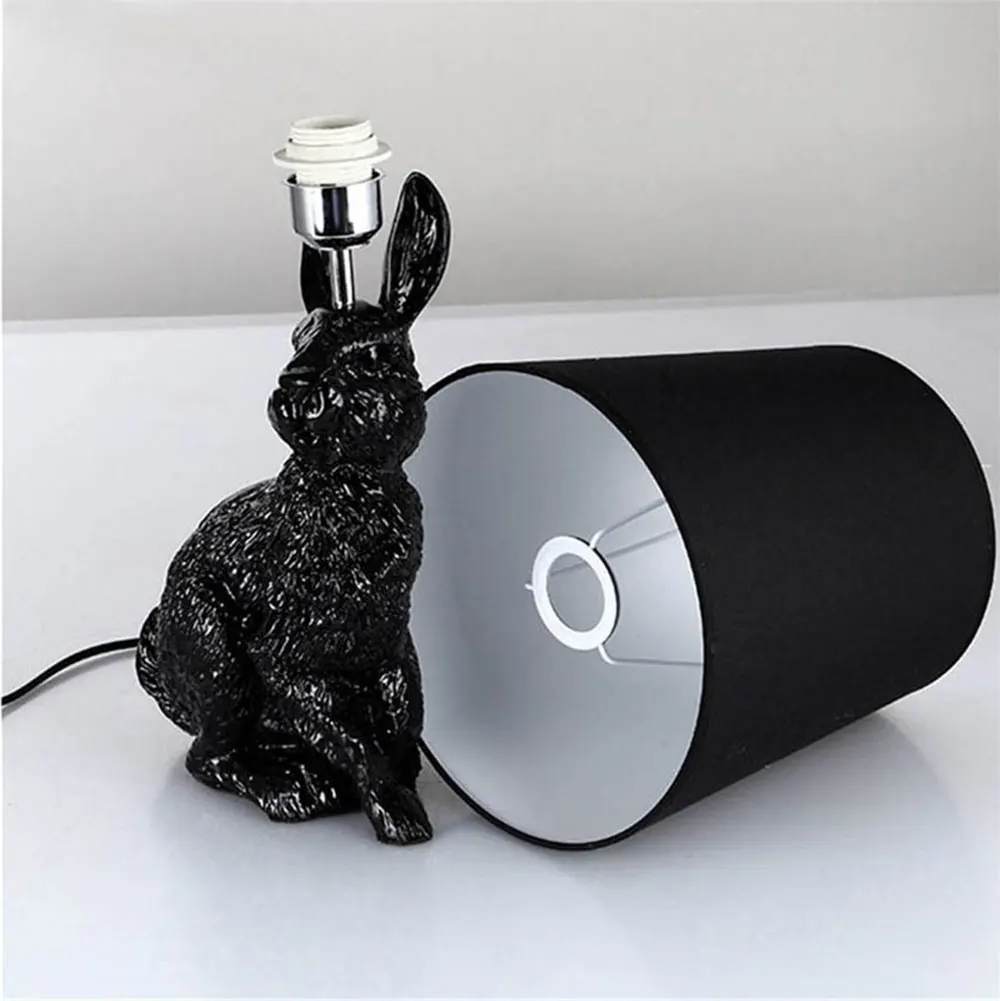 Современный Креативный светодиодный Настольный светильник в форме кролика из смолы, черно-белый абажур из ткани, настольные лампы для гостиной, прикроватная настольная лампа, Декор