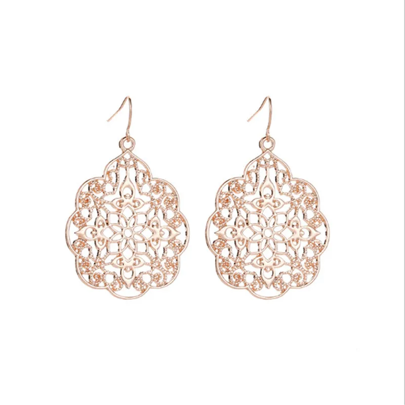 

new trendy vintage hollow flowers earrings for women retro ethnic long dangle earrings female fashion jewelary wedding gifts