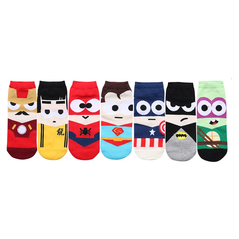

Spiderman Batman marvel print cartoon socks Iron Man Captain America funny personalized men spring summer red cotton ankle sock