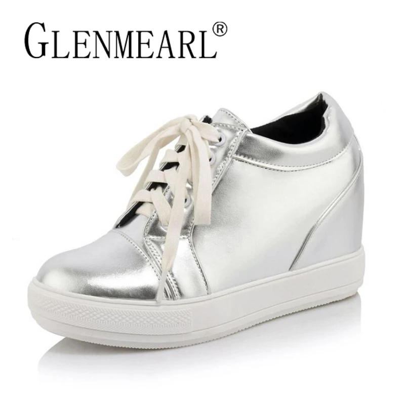

Women Loafers Flats Shoes Woman Sneakers Silver Brand Platform Increased height Heels Casual Ladies Flats Shoes Plus Size 34-45