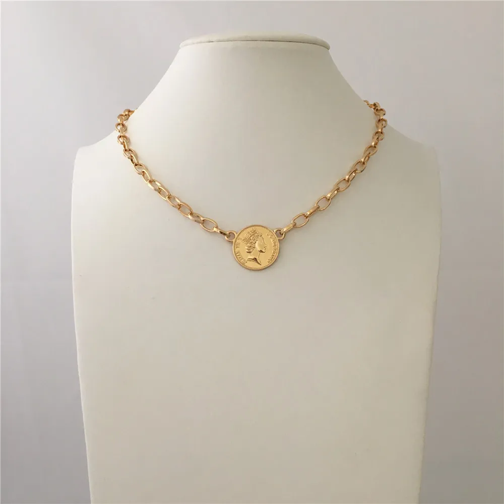 

FASHION JEWELRY NECKLACE GOLD COLOR COIN SHORT FOR WOMEN GIRL