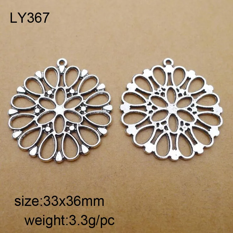

25pcs Antique Silver Alloy Hollow Flower Charms Pendants For Bracelet Necklace Jewelry Making DIY Handmand Craft 33x36mm