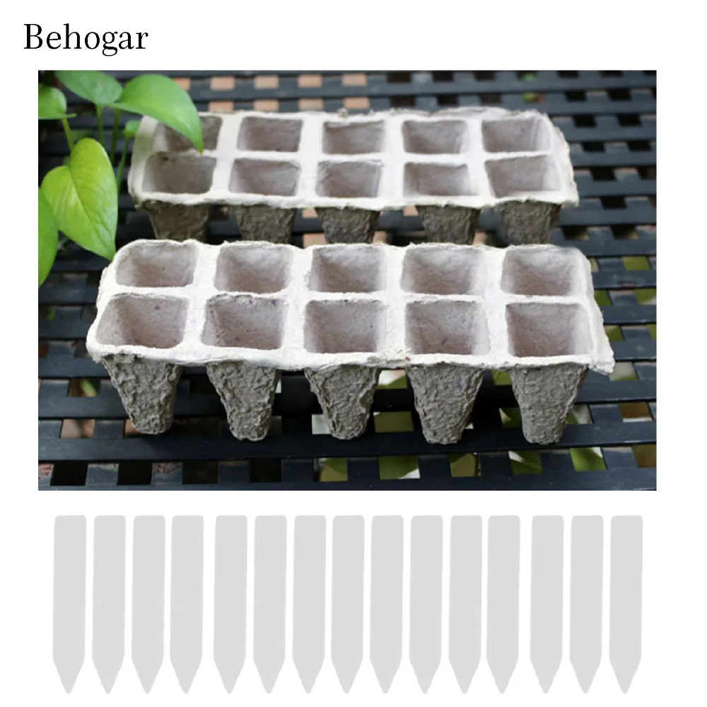 

Behogar 10 Strips Square Peat Pots Plant Seedling Starters Cups Nursery Herb Seed Biodegradable Pots with 50pcs Label Maker Tags