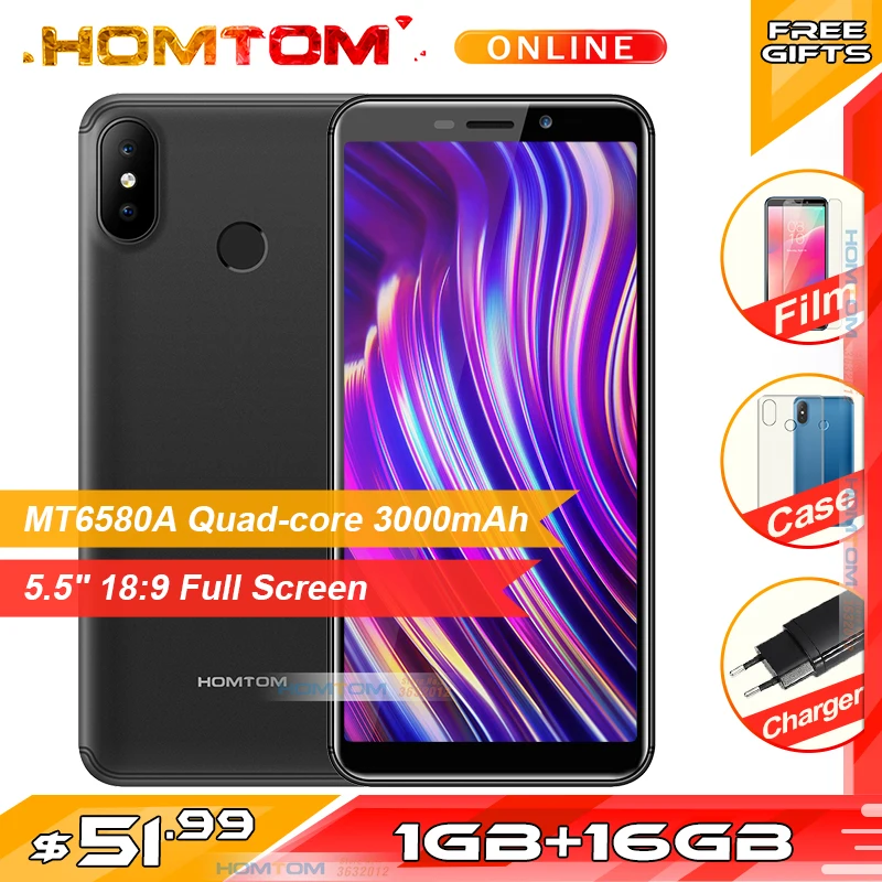 الأصلي HOMTOM C1 1 GB RAM 16 GB ROM رباعية النواة الهاتف المحمول 5.5 بوصة 18:9 كامل عرض 13MP كاميرا خلفية الهاتف الذكي بصمة