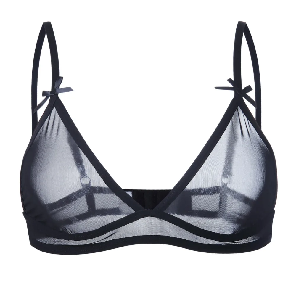  Sexy Mesh Bra Transparent Bralette Soft Cups Triangle Brassiere See through Underwear See through L