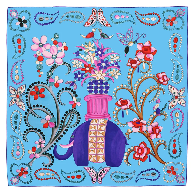 

POBING 90x90cm Silk Scarf Women Animals Party Print Manual Square Scarves Bee Echarpes Foulards Femme Wrap Bandana Small Hijab