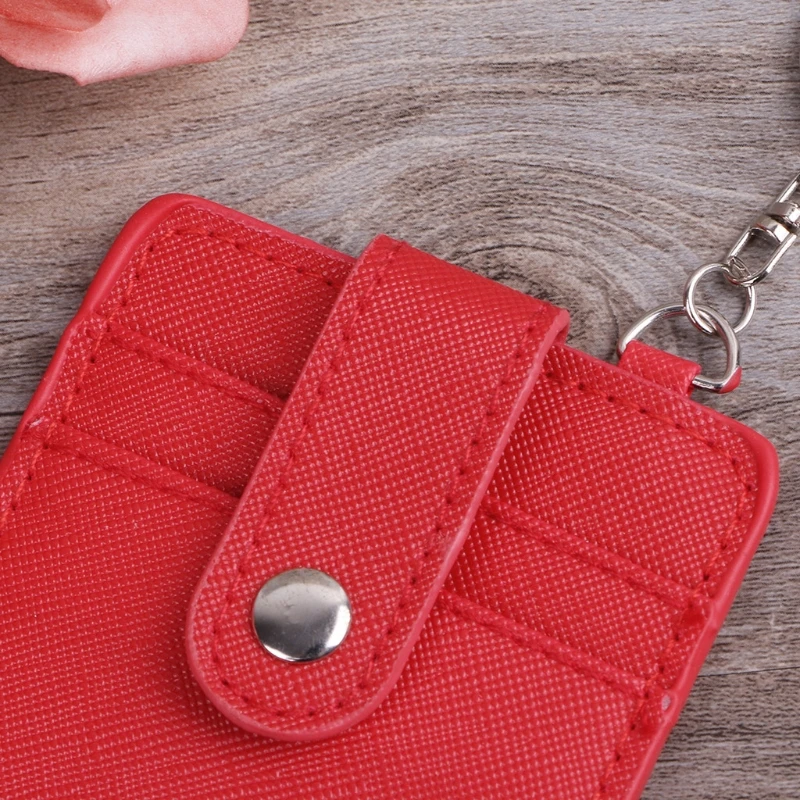 Mini Women Card Holder Portable ID Card Cover Case Office Work Keychain Keyring