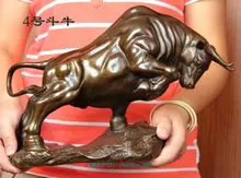 Tamanho grande BRONZE café Wall Street Fierce Touro OX Figura Estátua 14 “Long Jardim Decoração 100% real Latão BRONZE