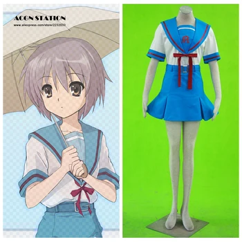 

2018 ACGN STATION Free Shipping Blue Suzumiya Haruhi no Yuuutsu Anime Girl School Uniform Adult Kid Halloween Cosplay Costume