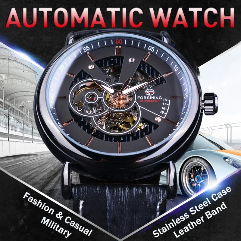 

Forsining Leather Watch Clearance Men Chronograph Watch Automatic Calendar Men Military Watch