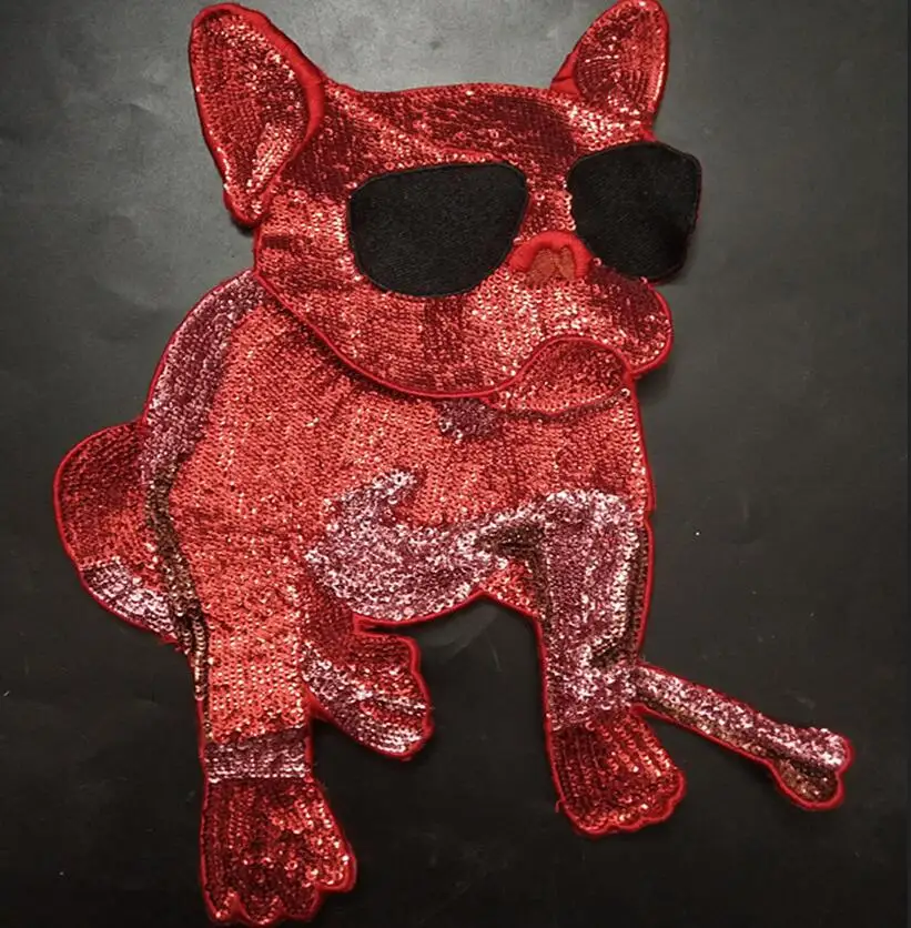 

New dog Embroidery lace applique paillette fabric sweater clothes patch stickers t-shirt diy decoration