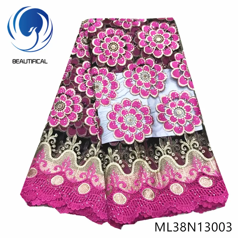 

BEAUTIFICAL Nigerian Polyester Embroidery Lace with Rhinestones High Quality French Tulle Lace Guipure Lace ML38N130
