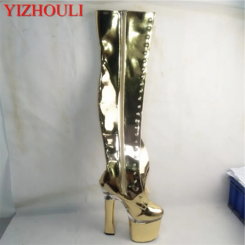 Sexy 18-centimeter-square over-the-knee boots, stage walking shoes, nightclub pole dancing Dance Shoes