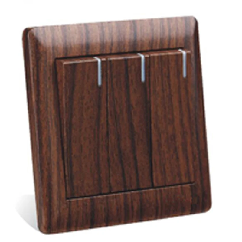 

86 Type BA Wood Color 3 Gang 3 Way Three Control Push Button Light Wall Switch