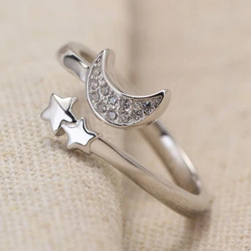 

MIESTILO Romantic 925-sterling-silver Love Moon and Double Star Ring Plated Micro Pave AAA Heart & Arrows Zircon Galaxy