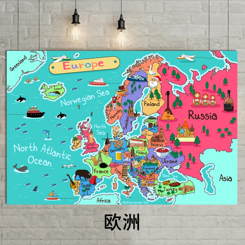 Европейская картонная иллюстрация, тканевая карта, плакат, размер, украшение стены, большая карта Европы 30x40, водонепроницаемая и износостойкая