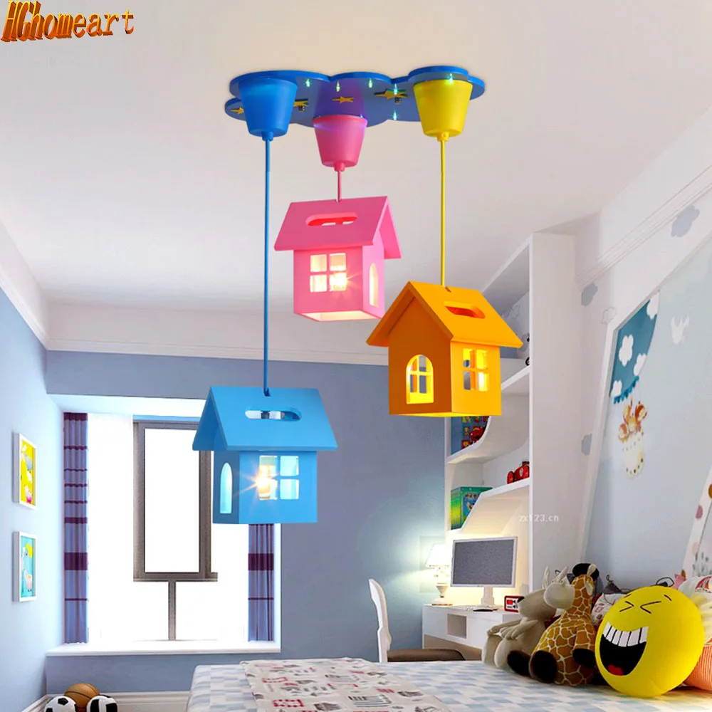 Simple cartoon creative small house led chandelier children room warm bedroom beautiful and lovely lighting Simple cartoon creative small house led chandelier children room warm bedroom beautiful and lovely lighting