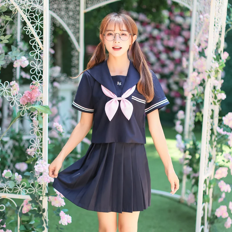 UPHYD Темно-Синий Японский Корейский школьная униформа для девочек-подростков S-XXL короткий рукав школьная форма для японской средней школы