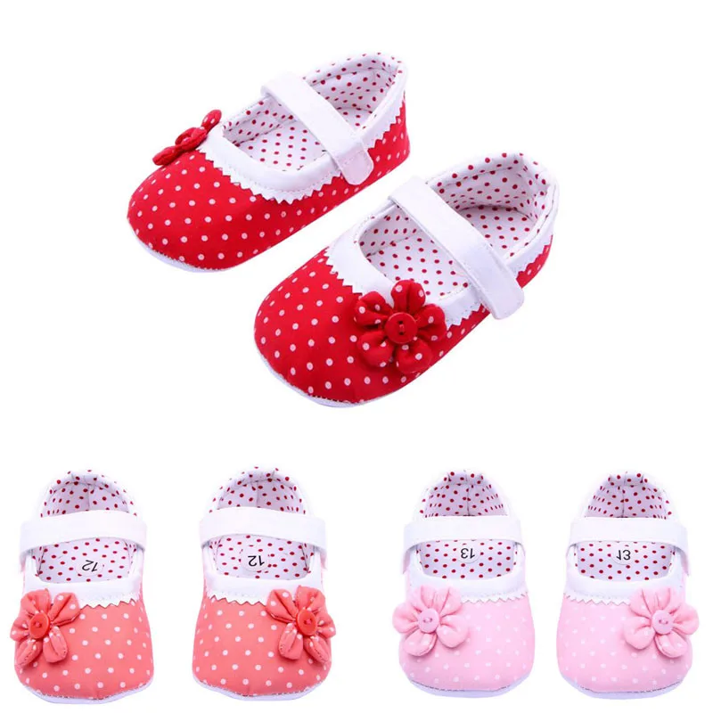 

0-18 Months Girls Flower Baby Cotton cloth Shoes Soft Sole Toddler PU Leather Crib Shoes RD/11cm p# dropship