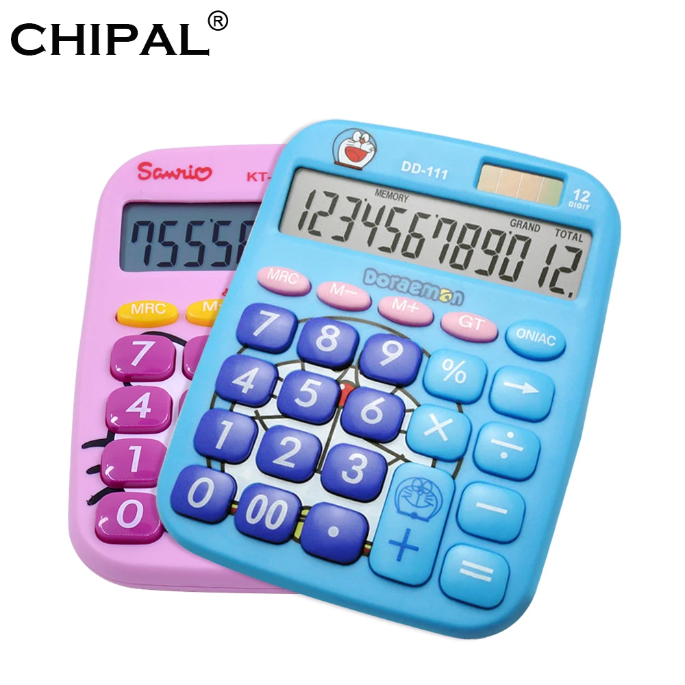 

CHIPAL Cute Hello Kitty Doraemon Desktop Solar Dual Power Pink Calculator Digital Solar Kawaii Calculator for Office Students