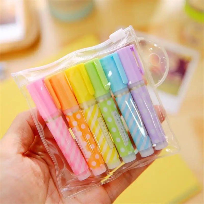 

6pcs/lot Cute Mini Highlighter Pens 6colors/pack Kawaii Pen with Invisible Ink Highlighters Japanese Stationery