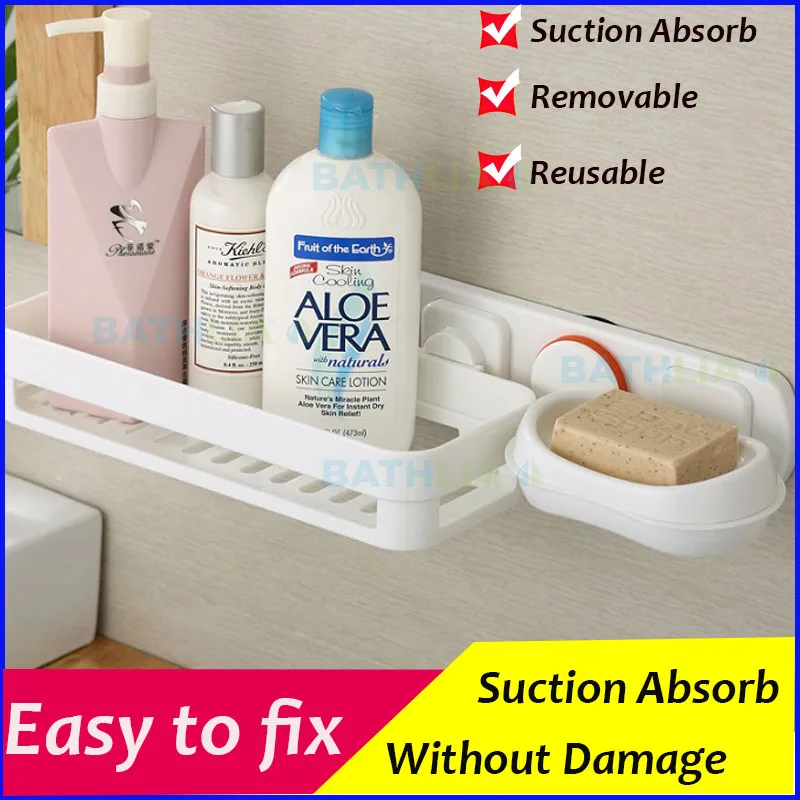 Suction Bathroom Organizer Rack With Rectangular Shelf For Shampoo Soap