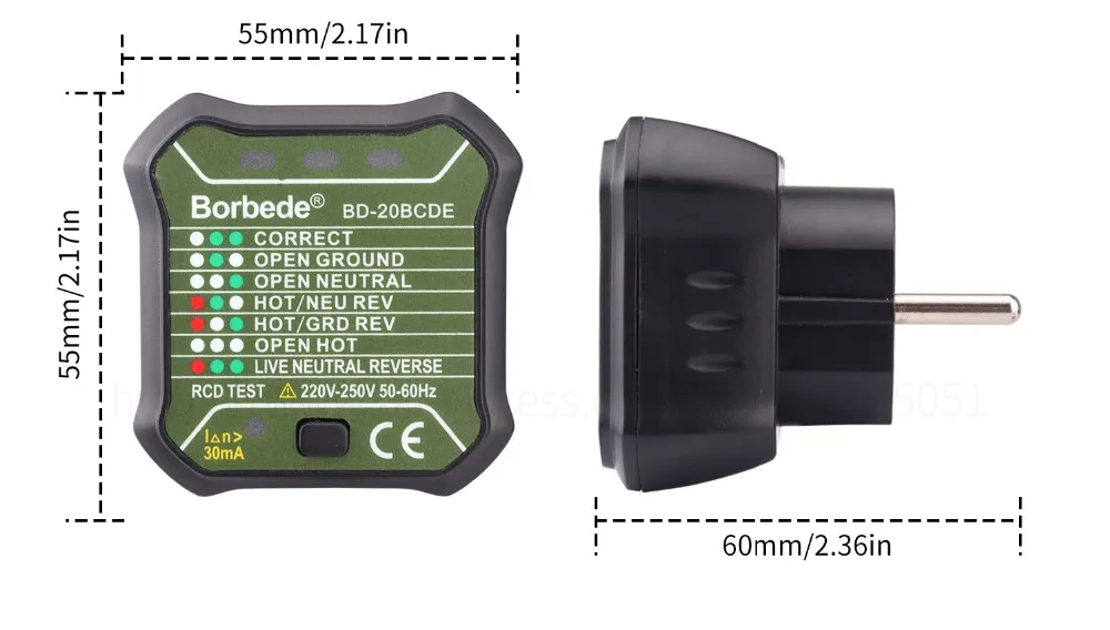 Borbede ЕС розетка тест er GFCI розетка тест er Автоматическая электрическая мощность цепи полярности напряжения детектор стены штепсельной вилки утечки Тест