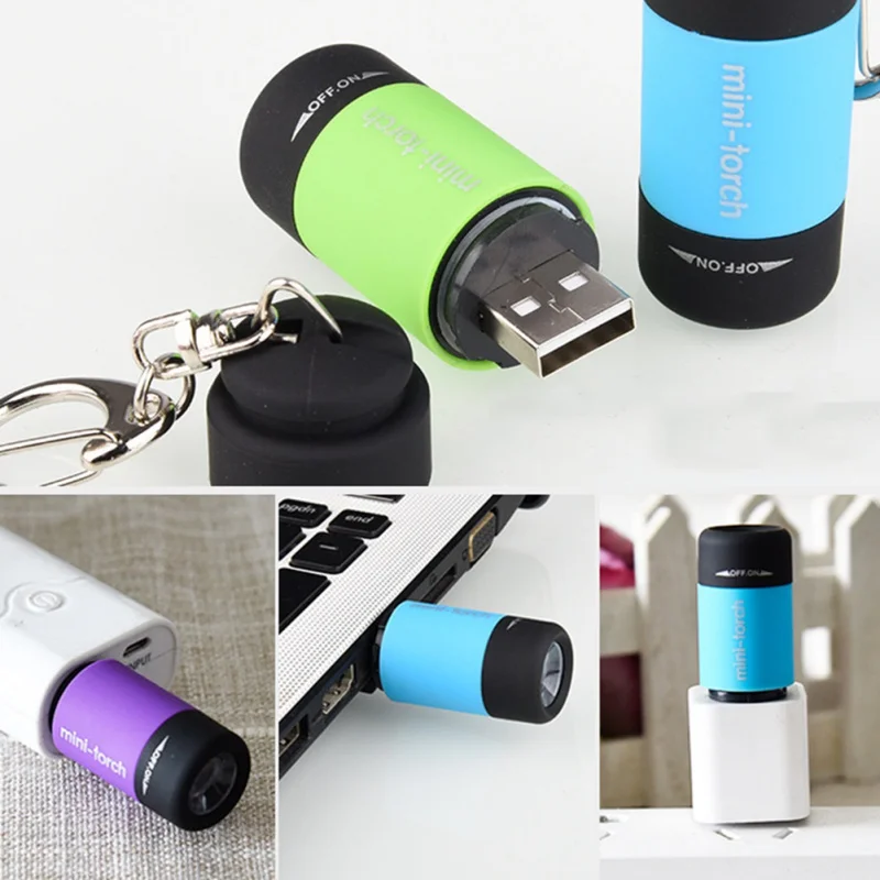 Powerful Bright Portable Mini Flashlight USB 85mA Rechargeable Lithium Battery Pocket Small Flashlight With Keychain For Camping