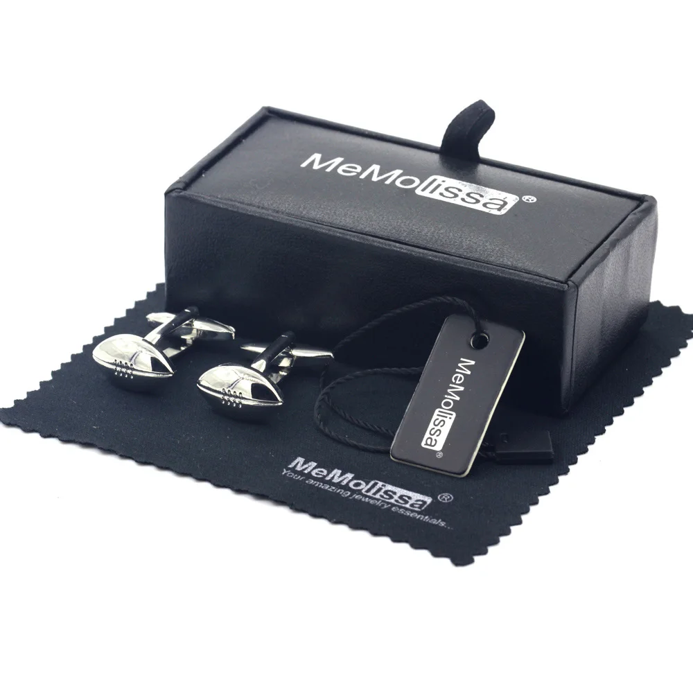 MeMolissa дисплей коробка запонки серебряные запонки регби Высокое качество для Мужская рубашка Свадебная вечеринка Запонки Бесплатный тег и протирать ткань - Окраска металла: Cufflinks Box Set