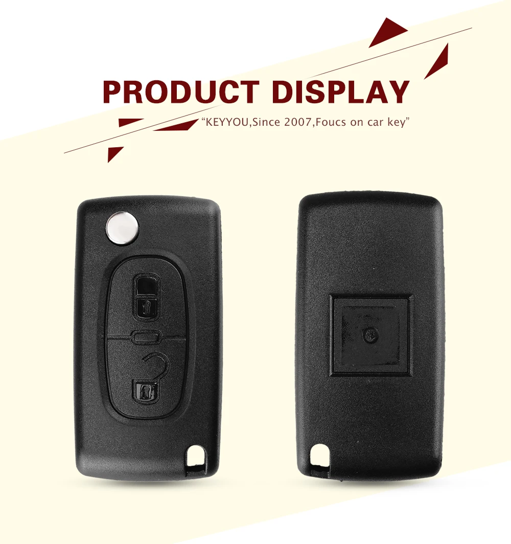 KEYYOU 2 przyciski Flip składany klucz Case puste powłoki dla Peugeot 107 207 307 307S 308 407 607 2BT -