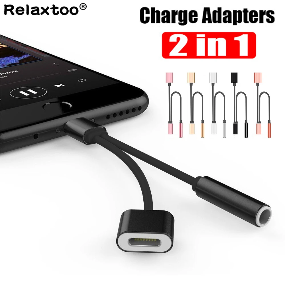 

3.5MM 2 in1 Music Charging Audio Adapter For iPhone 7 8 X 10 Plus Cable Headphone Earphone Splitter Aux Jack Charger Converter