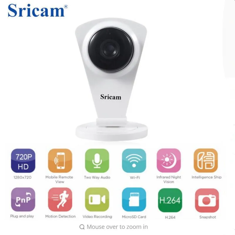 

Sricam SP009C 720P HD Wireless Mini IP Camera Wifi Smart P2P Baby Monitor Network Surveillance IP Camera Mobile Remote Control
