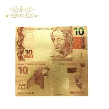 10 шт/партия цвет бразильского золота banknotes 10 Reals банкнота в 24 K золото поддельные бумажные деньги для коллекции