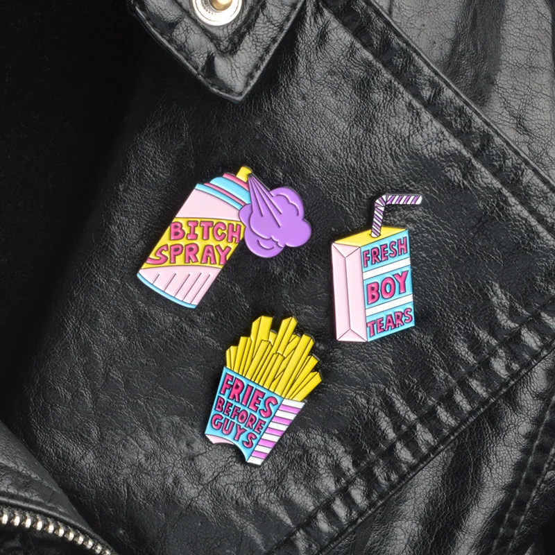 

3pcs/set Fries Soft drinks Spray Pins Cute Kawaii Badges Brooches Lapel pins for girls Jackets blouse backpack accessories