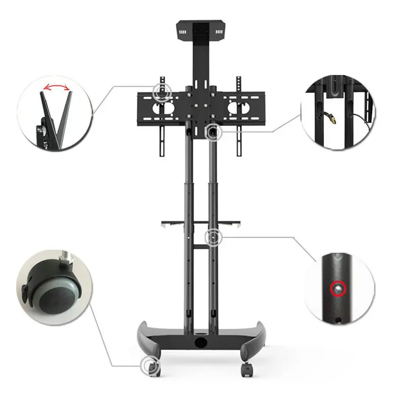 المحمول التلفزيون عربة الطابق الوقوف مع Adjustble الرف و جبل ل 32 إلى 60 بوصة يصل 165lbs إلى المسطحة شاشات و حزمة HDMI كابل