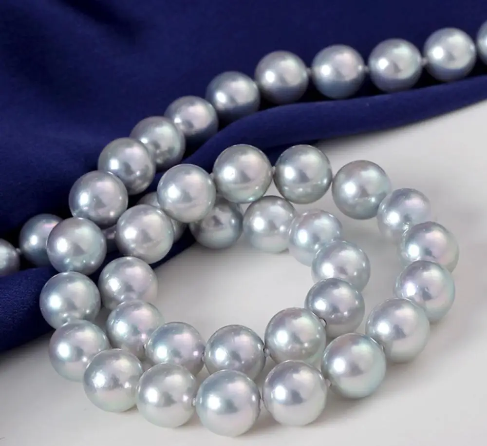 

elegant Japanese 8.5-9mm AKOYA silvergreypearl necklace 18inch 14k