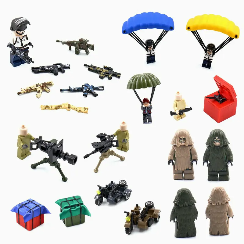 

Military Simulation Scene Building Blocks Action Figures Accessories Parachute Motorcycle Model Building Blocks Toys For Kids