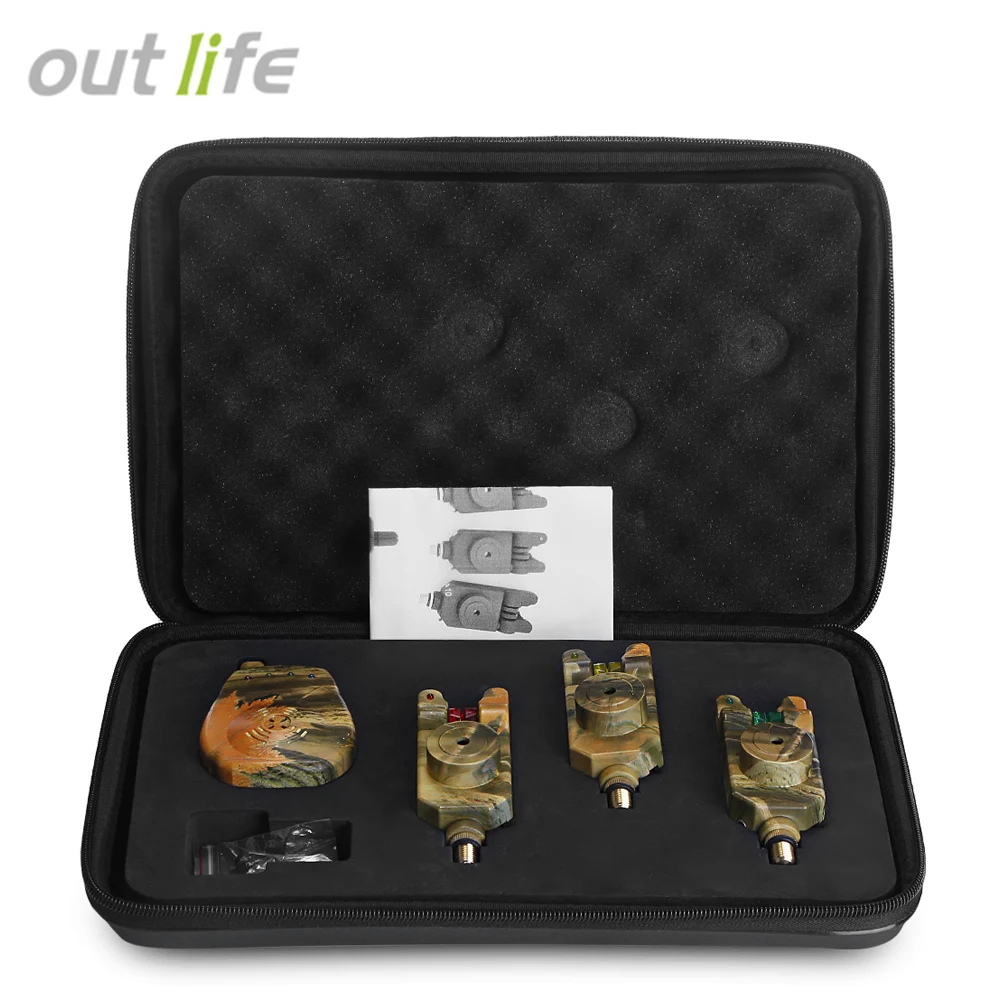 

Outlife JY -35 - 3 Wireless Remote Camouflage Fishing Bite Alarm Set With Receiver Case Fishing Bite Alarm Night Version Fishing