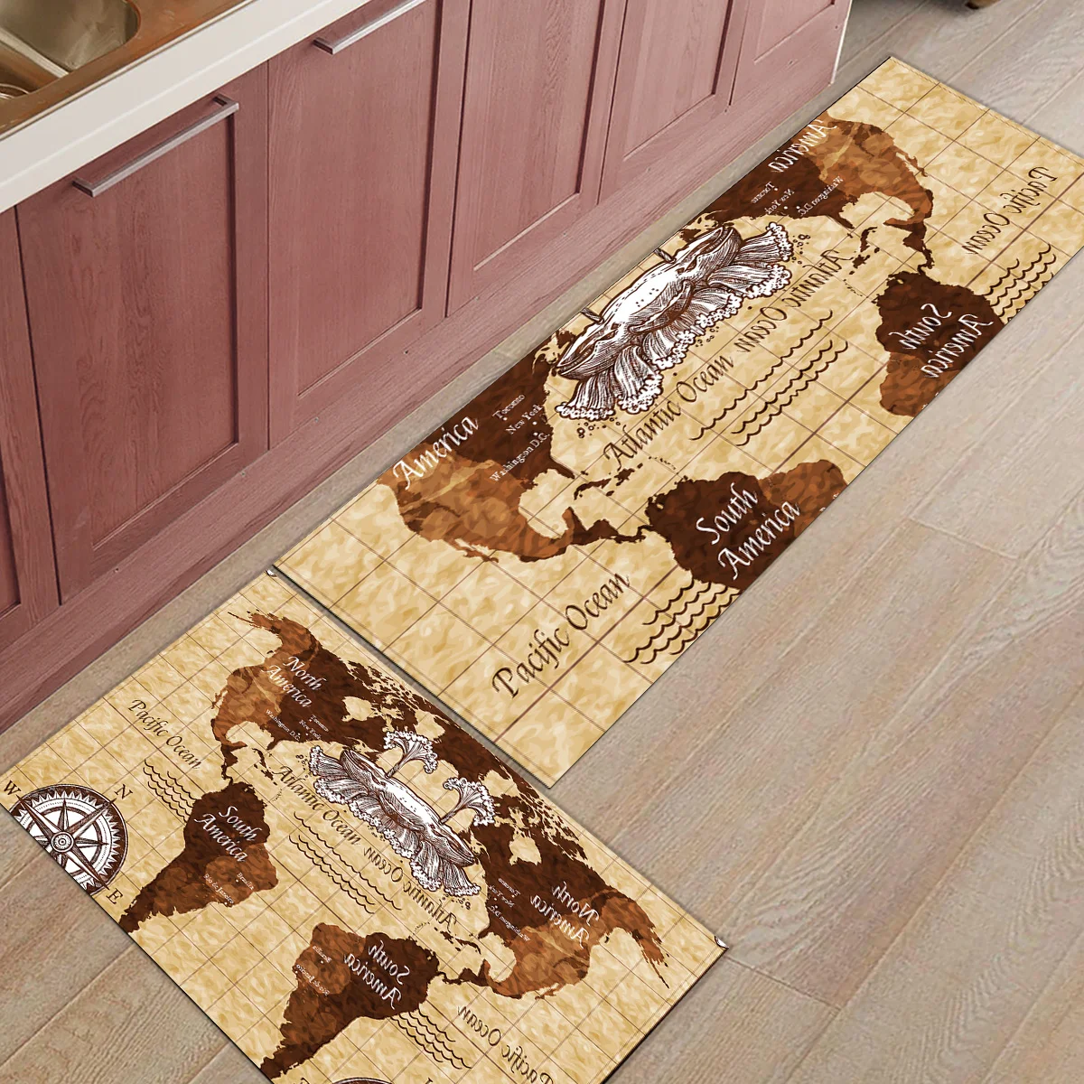 

Vintage Nautical Map 2 Piece Mat Doormats For Entrance Way Bathroom Accessories Set Dirt Debris Mud Trapper Boot Shoes Scraper