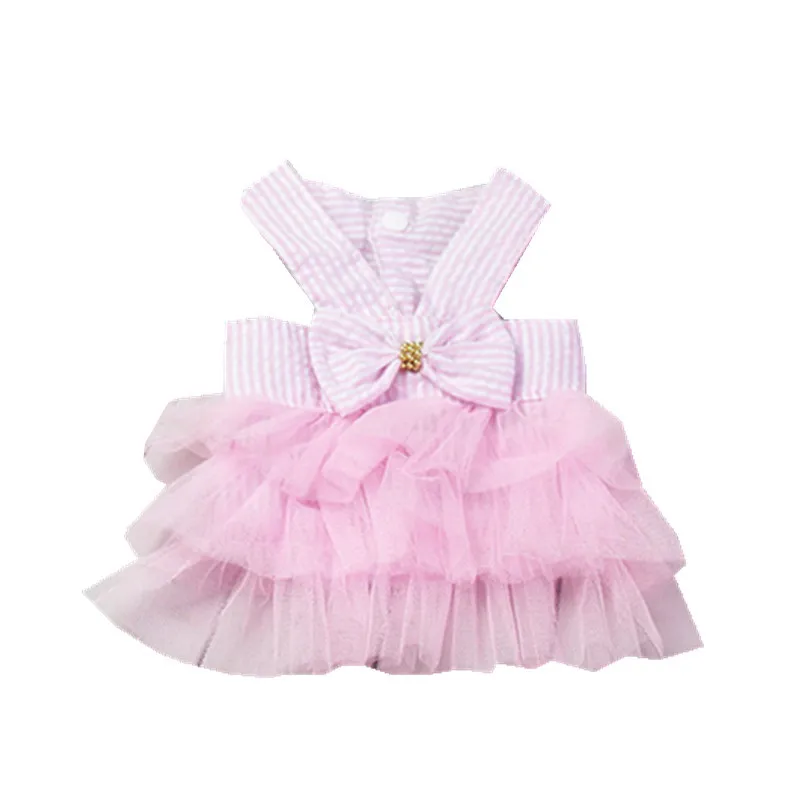 pink Одежда для домашних питомцев; кошки, собаки; полосатые платья-торты; милое платье Тедди; весенне-летние юбки с бантом; товары для домашних собак - Цвет: pink