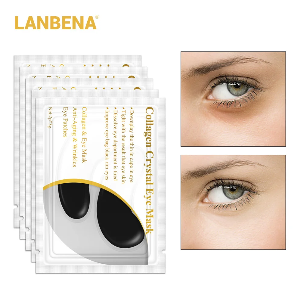 LANBENA, 1 шт., 24K Золотая маска для глаз, Коллагеновые патчи для глаз, темные круги, отечность, мешок для глаз, против старения, морщин, укрепляющий уход за кожей - Цвет: Черный