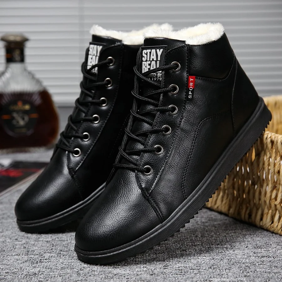 

Dwayne Winter Snow Boots Super Warm PU Leather Handmade Men Winter Shoes Round Toe Ankle boots Plush Snowboots winter shoes men