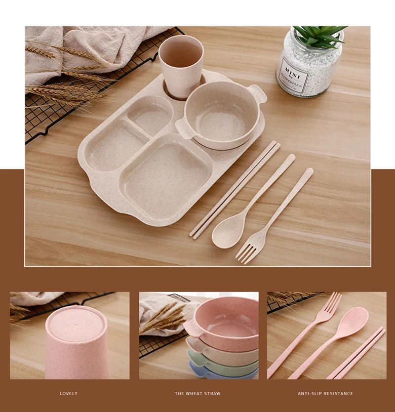 Palha de Trigo Conjunto Louça Ecológico Crianças Chapa Xícara Tigela Pauzinhos Garfo Colher Cozinha Nty0023 6 Pçs - Set 12 Online shopping
