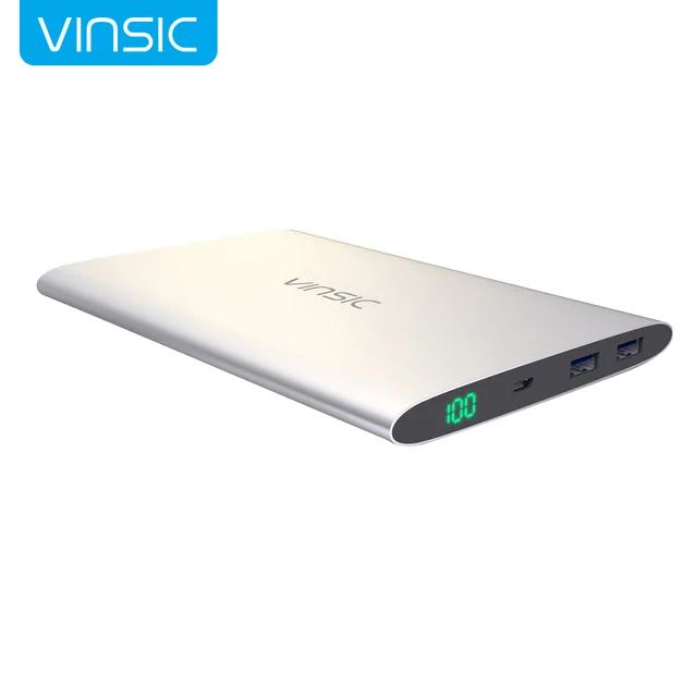 Vinsic Серебристо-Серый Power Bank 20000 мАч Dual USB Внешнее Зарядное Устройство для большинства Телефонов